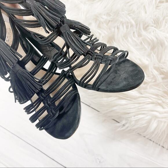 Vince Camuto Edola Heeled Gladiator Peep Toe Sandals in Black Suede Size 8.5 - Picture 5 of 6